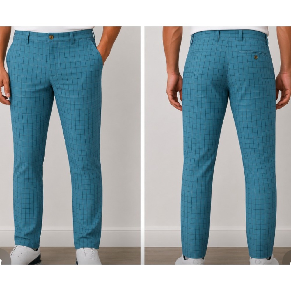 Lesmart Golf Pants Mens 33x28 Blue Plaid Stretch Performance Golf Trousers